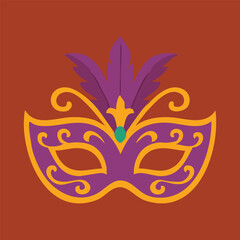 Gold filigree masquerade mask with central purple plume