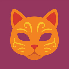 Golden cat face masquerade mask on plum panel