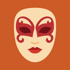 White drama face mask with red swirls and dark eye paint