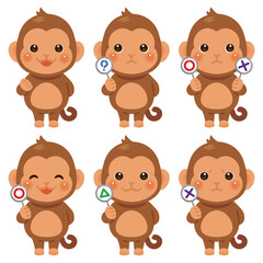 ○×△の札を持ったサルのキャラクターイラストセット