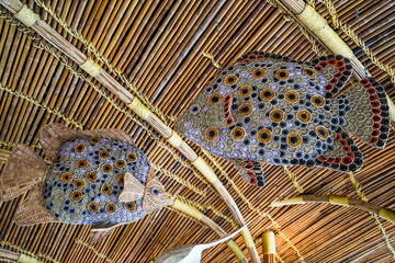 The ceiling weave wooden fish hanging for decoration