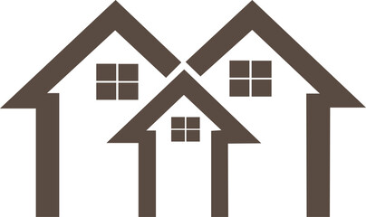 Family Homes Icon Brown House Silhouettes Real Estate Concept