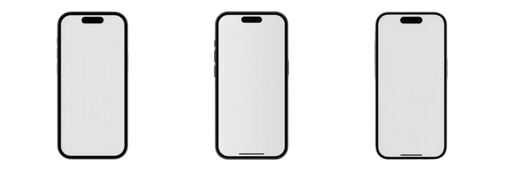 Collection of modern black smartphone mockup with blank screen on a transparent background, Smartphone with Blank Screen Mockup