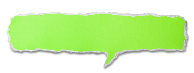 細長い吹き出しの形に切り取られた、緑色のボール紙