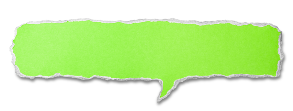 細長い吹き出しの形に切り取られた、緑色のボール紙