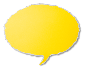 楕円形の吹き出しの形に切り取られた、黄色いボール紙