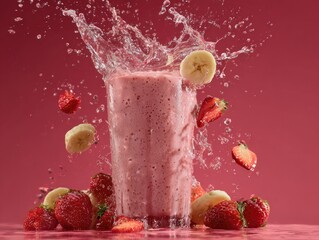 Pink smoothie splash with fruit
