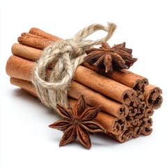 Cinnamon and star anise close-up food photography of aromatic spice bundles in the kitchen