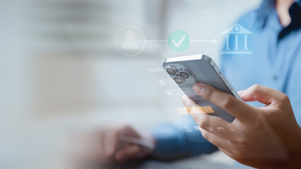 Online banking transfer money concept. Internet bank account deposit. Finance business. Financial...