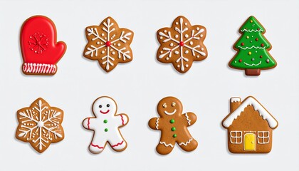Delicious Christmas Gingerbread Cookies Snowflakes, Mittens, House