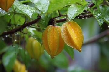 Obraz premium Starfruit on the starfruit tree , Generative AI
