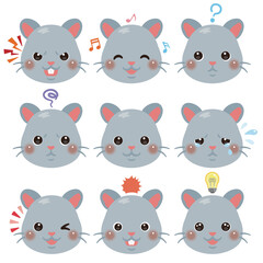 ネズミのイラストセット　顔表情のみ