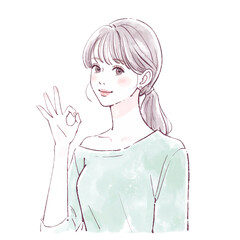 Fototapeta na wymiar 水彩画・手描き風の女性・女の子のイラスト素材