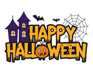 3D Typography Happy Halloween Text vector Design 