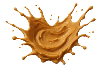 Creamy peanut butter splashing, creating dynamic swirls and droplets, isolated on a transparent background