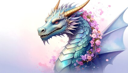 Dragon Portrait, Floral Crown, Fantasy Art