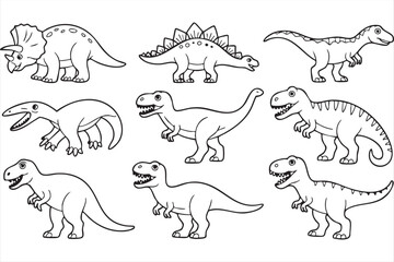 Cartoon dinosaur collection with T-Rex triceratops and stegosaurus doodles