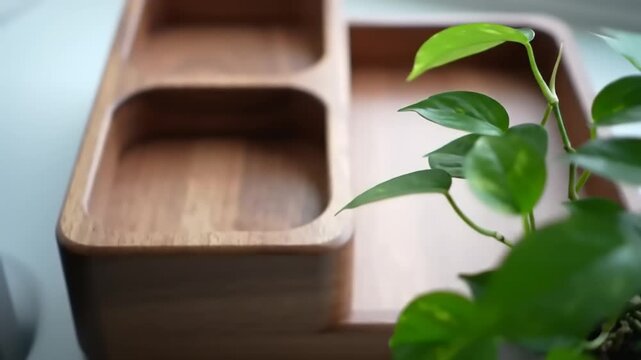 Wooden tray with houseplant