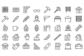 Hand drawn construction icons with houses stairs and renovation equipment
