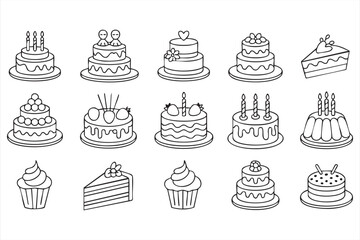 Vector dessert icons collection with birthday cakes icing and candles