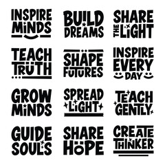 Motivational Teacher Quotes Typography Bundle, Positive Education Lettering Design Set