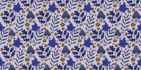 Autum Winter Pattern Background Illustration For Cover, Banner, Notes. Fall Winter Aesthetic Background.  Plant And Flower Pattern Background.
