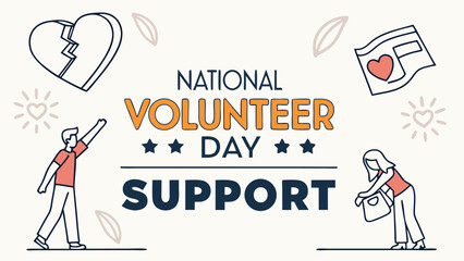 National Volunteer Day Support:  A minimalist line art illustration depicting volunteerism, community support, and mending a broken heart, ideal for social media and website banners.
