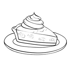 Hand-drawn slice of pie with whipped cream on plate outline