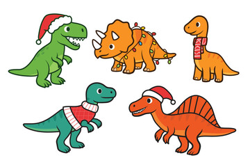 Christmas dinosaur sticker vector clipart