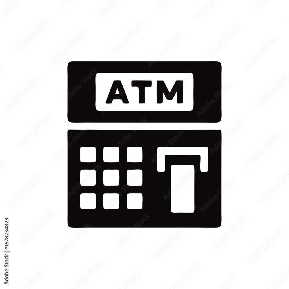 Poster isolated automated teller machine atm icon on white background minimalist design for banking and fin