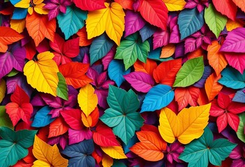 Fototapeta premium Vibrant abstract foliage pattern, diverse colors & shapes, brown, art