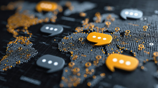 Multilingual communication global speech bubble map digital network technology connection concept modern international language business worldwide