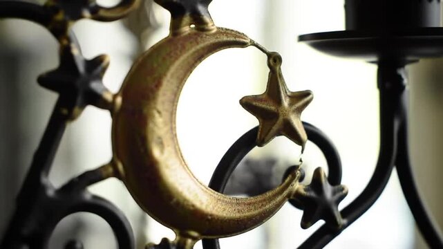 Celestial crescent moon and star decoration