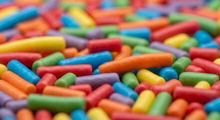 Closeup of colorful sprinkles in a pile, macro photography