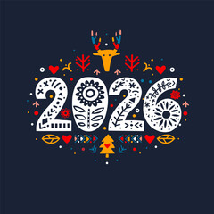 2026 Merry Christmas Folk Calligraphy Template. 