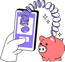Mobile Banking Money Transfer to Piggy Bank Illustration