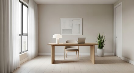 Modern Home Office Setup with Natural Light and Minimalist Decor.