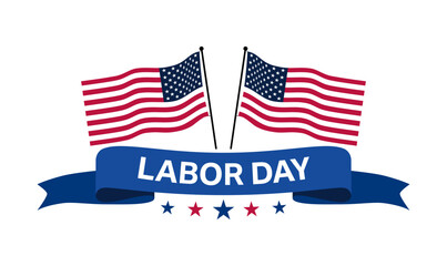 USA labor day illustration banner with america waving cross flag with labor day letter on badge ribbon for celebration of United States poster, Sale promotion advertising marketing campaign brochures.