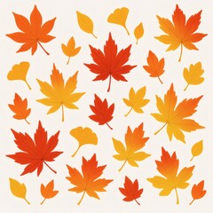 Autumn Maple and Ginkgo Leaves Illustration on White Background
