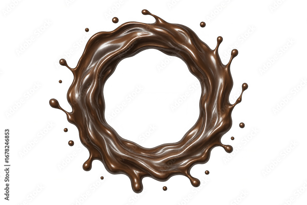 Poster swirling, circular splash of liquid chocolate forms a dynamic and delicious frame against a transpar