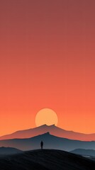 Fototapeta premium Silhouetted figure at desert sunset