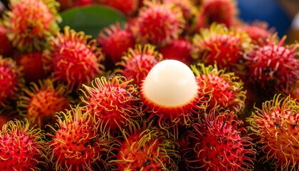 Close up colorful fresh rambutan fruit
