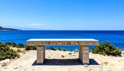 Fototapeta premium Coastal bench overlooking ocean view