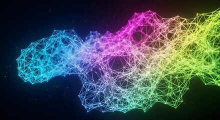 Abstract Colorful Network Mesh, vibrant nodes and connections.