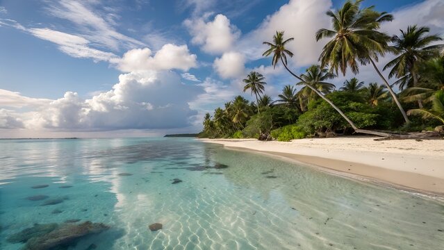 undetranquil tropical beach scene with underwater reflect