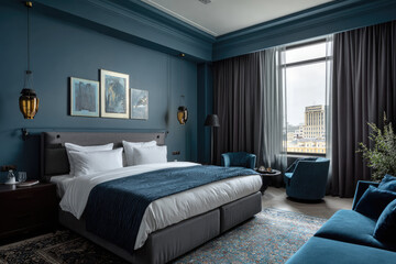 A large comfortable bed in a stylish hotel room
