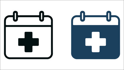 Medical Appointment Calendar Icons – Minimalist Healthcare Scheduling Symbols with Cross Marks for Clinics, Hospitals, and Digital Health Platforms