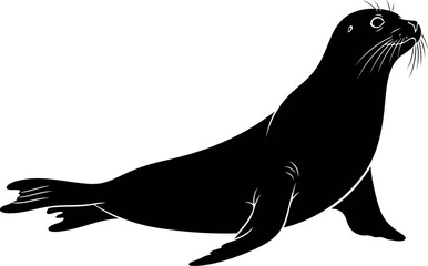 Vector vector art of black silhouette of a seal on a, transparent background