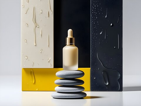 Perfume bottle on black background with chess inspired concept design