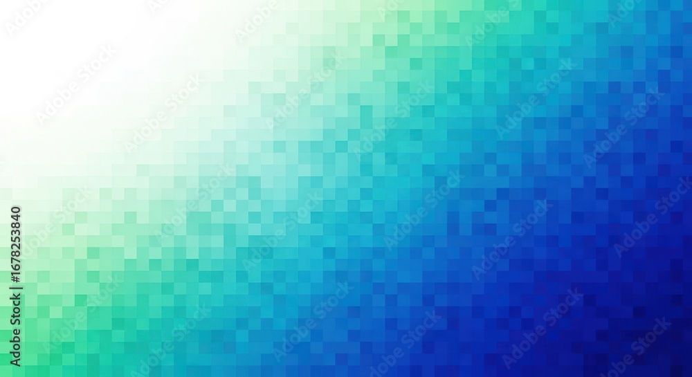 Poster gradient mosaic of squares transitioning from white to deep blue and teal